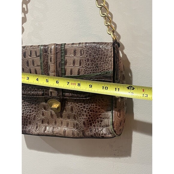 BRAHMIN Purse Croc Embossed Leather Shoulder Handbag Brown Green Chain Turn Lock - Picture 16 of 16